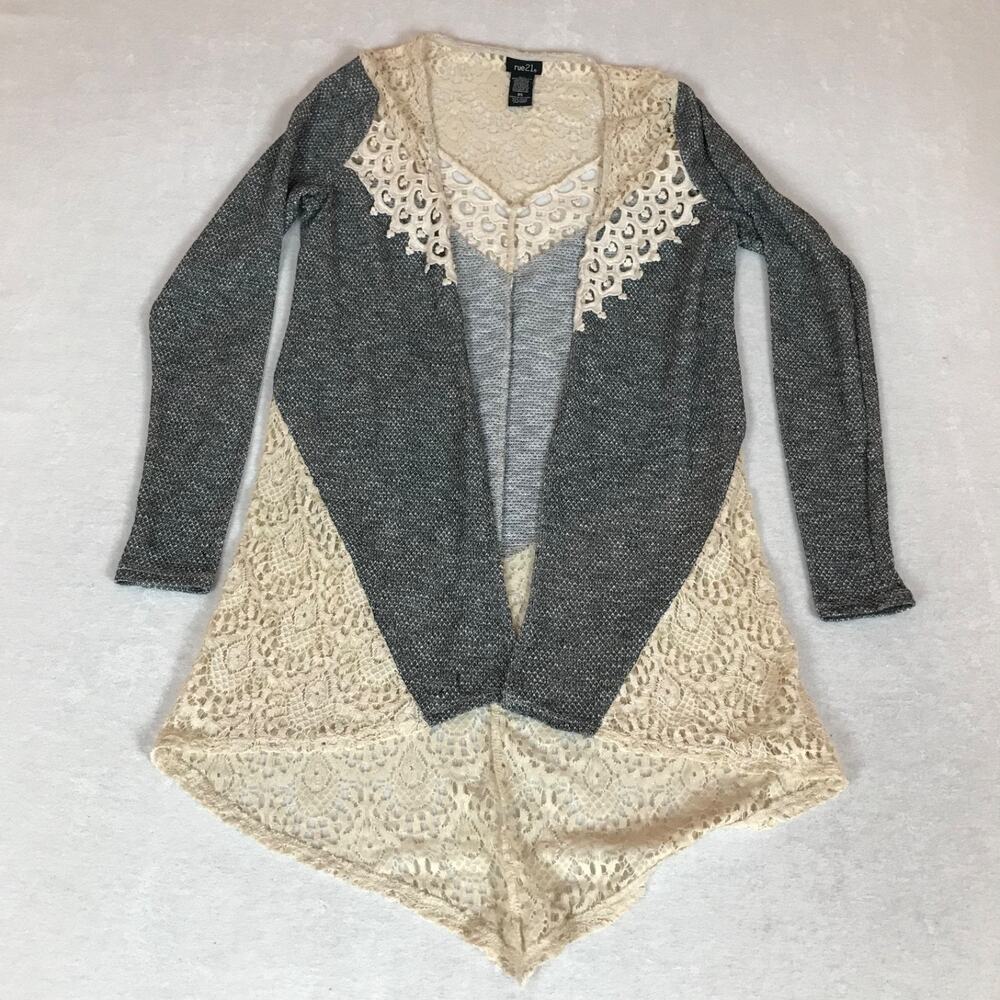 Rue21 Gray Boho Open Front Lace Layer Long Sleeve Cardigan XS